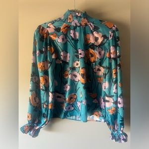Satin high neck (with closure) floral blouse